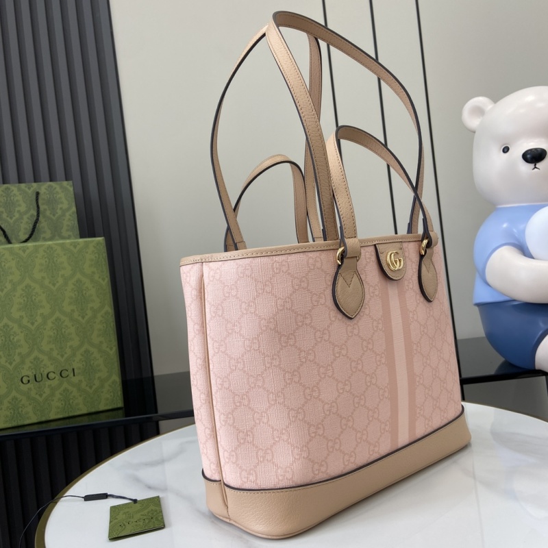 Сумка-тоут Gucci розовая с бежевыми вставками
