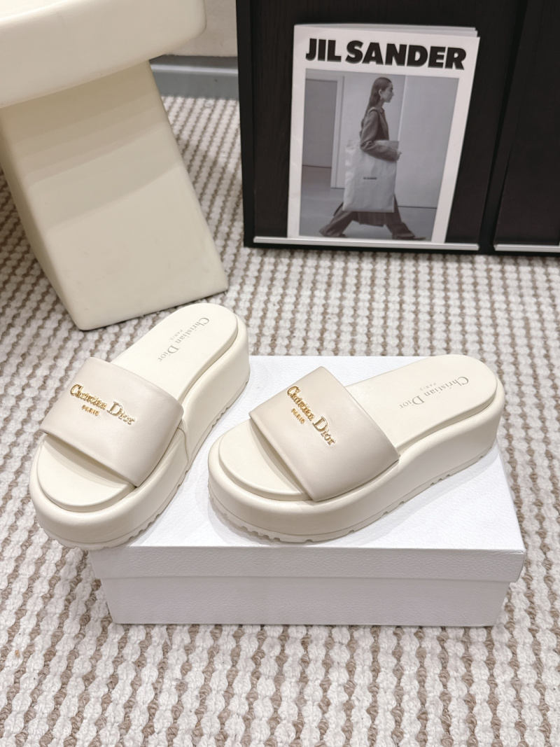 Женские белые кожаные шлепанцы с логотипом и платформой Dior