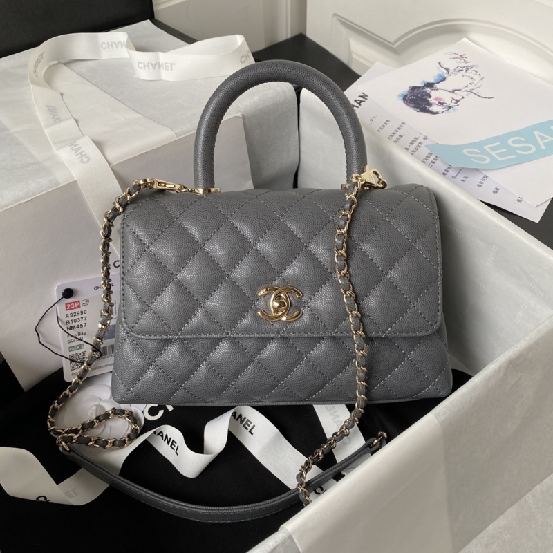 Мини-сумка Chanel с ручками и цепочкой, серый