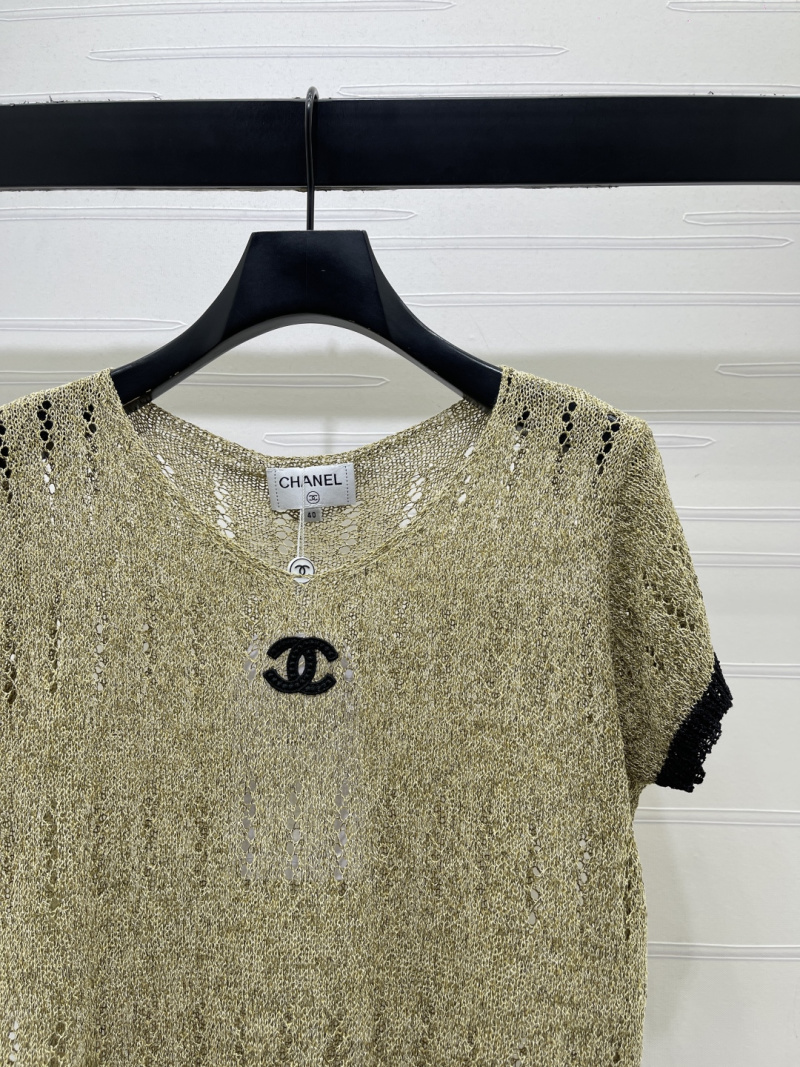 Женский вязаный топ с логотипом в бежевом цвете Chanel