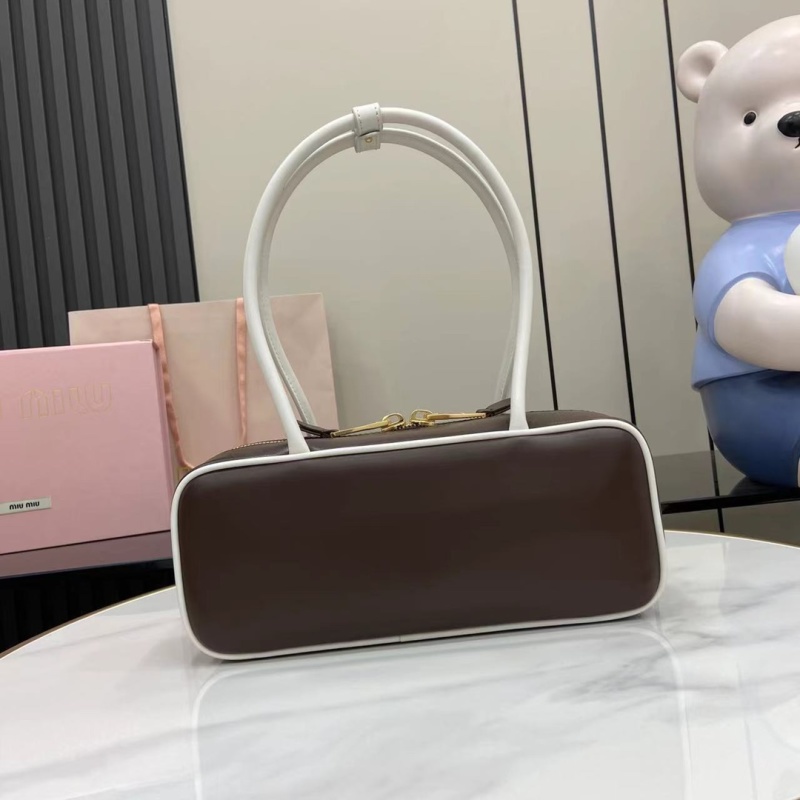 Сумка-тоут Miu Miu коричневая с белыми ручками