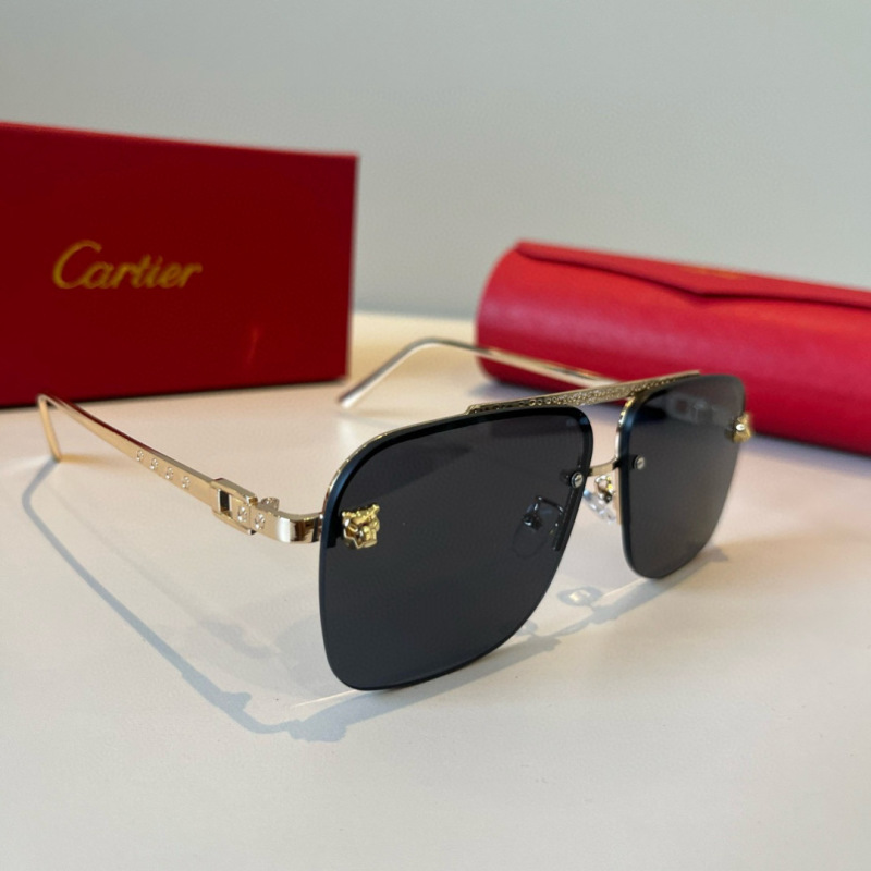 Солнечные очки металлические без оправы Cartier