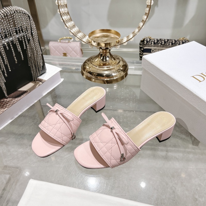 Женские розовые туфли-шлепанцы Dior с квадратным носком и бантом