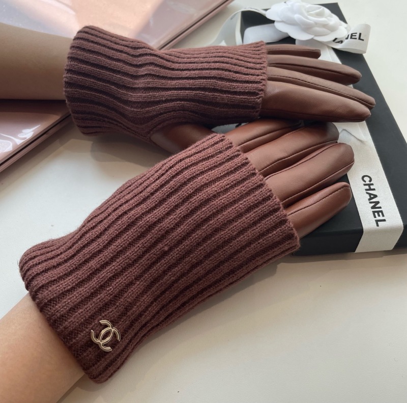 Женские перчатки из кожи с трикотажными манжетами Chanel
