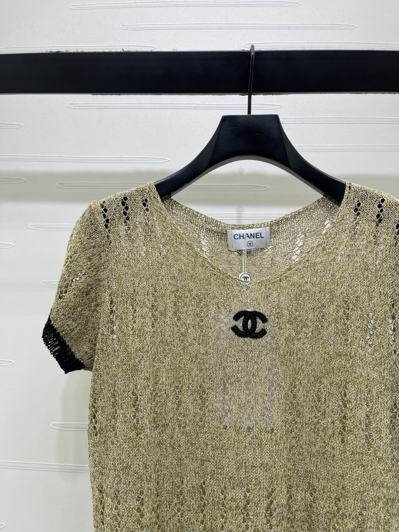 Женский вязаный топ с логотипом в бежевом цвете Chanel