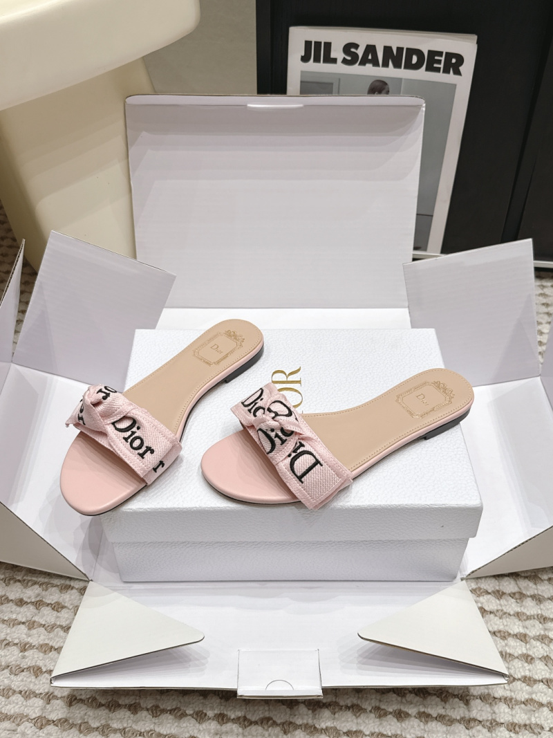 Женские розовые шлёпанцы с логотипом и бантом Dior