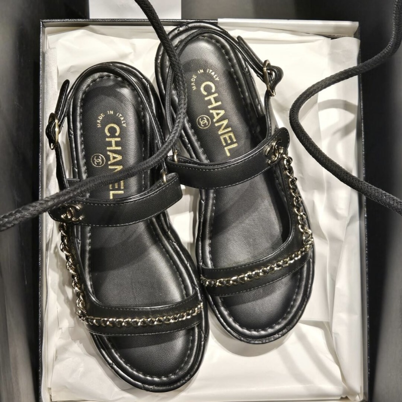 Сандалии женские черные с цепочкой Chanel