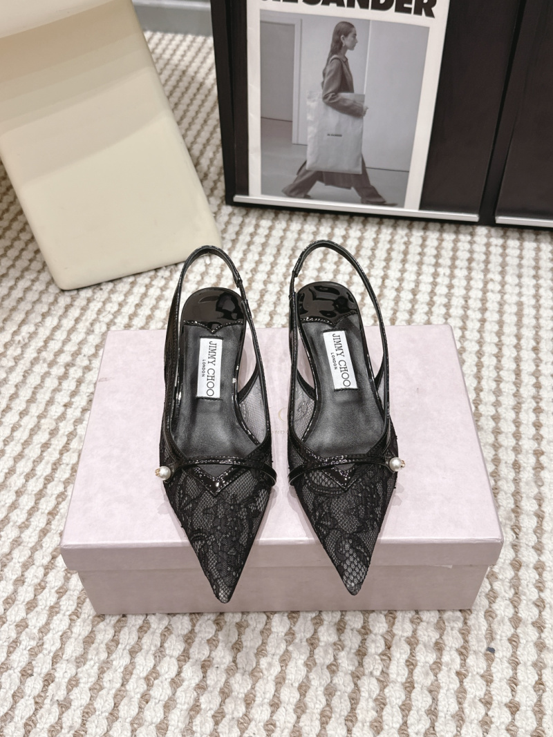 Женские черные туфли с кружевом и жемчужиной Jimmy Choo