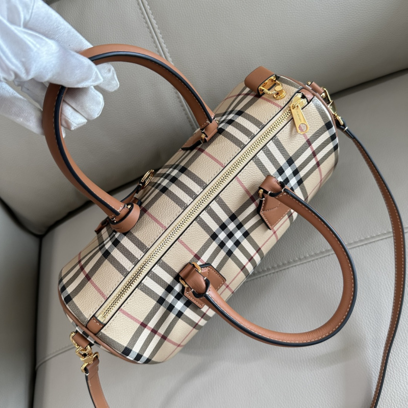 Сумка-баул в классическую клетку, бежевая с коричневыми деталями Burberry