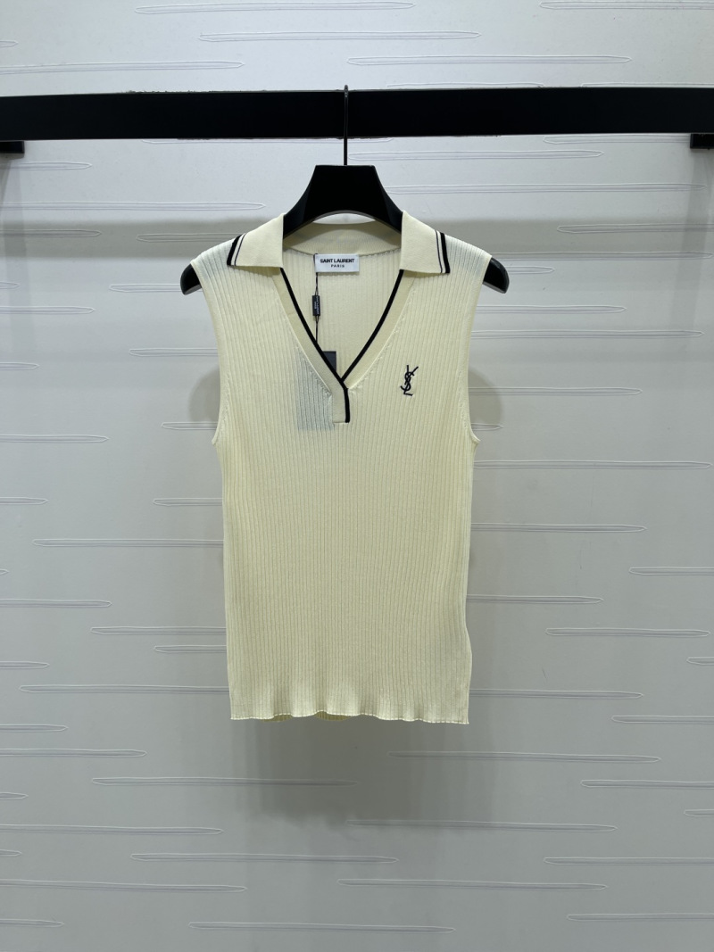 Женский вязаный жилет с воротником Polo Saint Laurent