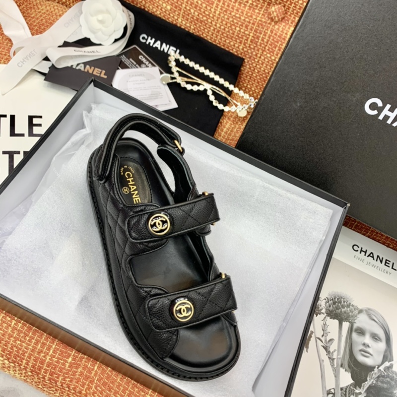 Женские черные кожаные сандалии с логотипом бренда Chanel