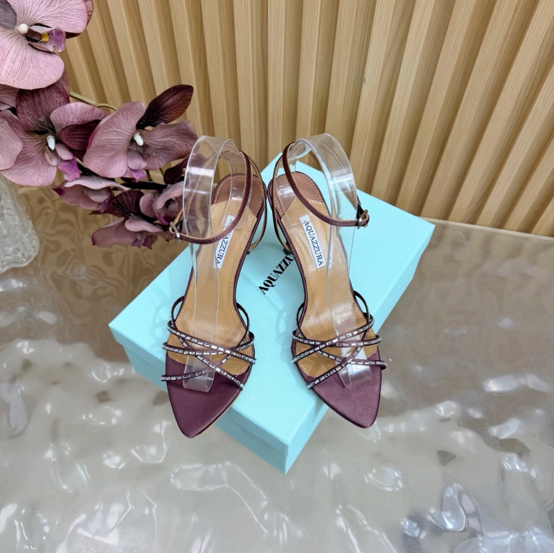 Женские босоножки AQUAZZURA на каблуке с прозрачными ремешками и стразами