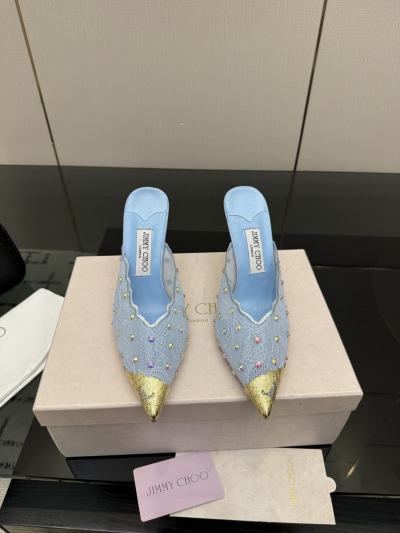 Женские туфли Jimmy Choo голубые с металлическим носком