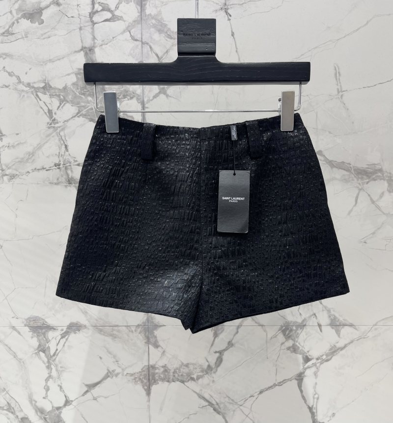 Женские черные шорты Saint Laurent с фактурной отделкой