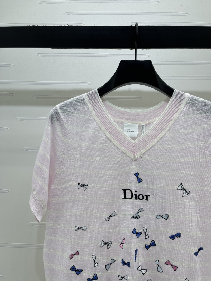 Вязаный топ V-образным вырезом с бантами Dior