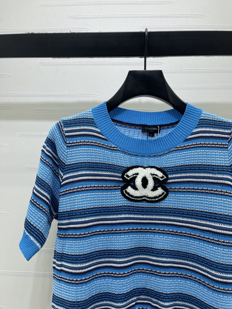 Женский вязаный короткий топ в полоску Chanel