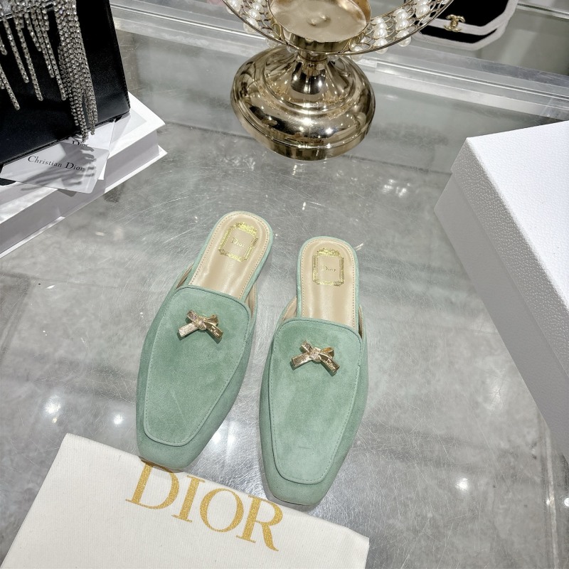 Женские замшевые мюли Dior с золотистым бантом