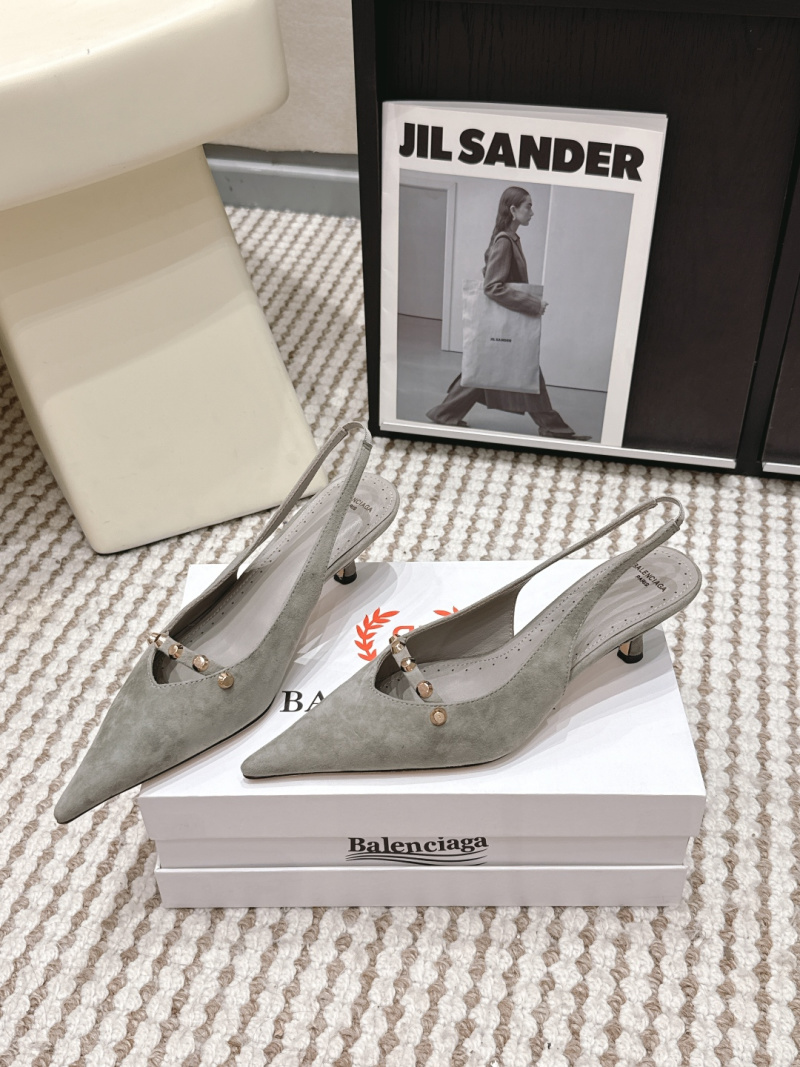 Женские босоножки на высоком каблуке, серые, с золотыми заклепками Balenciaga