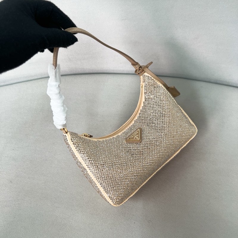 Сумка Hobo с кристаллами, бежевая Prada