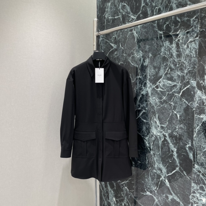 Женское шерстяное платье с воротником и карманами Celine
