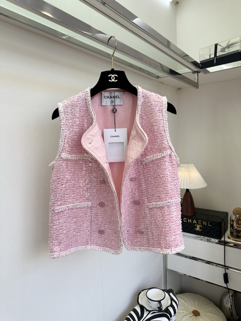 Повседневный женский жакет-безрукавка розовый Chanel