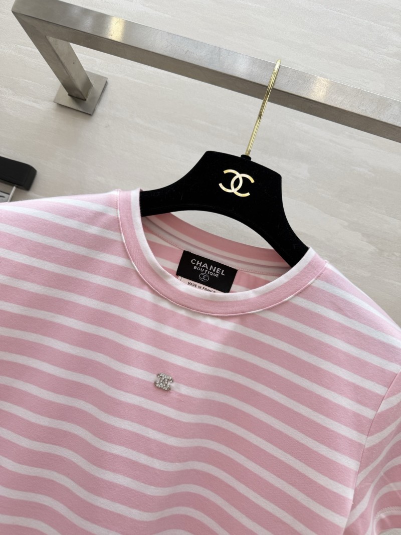 Женская футболка розово-белая в полоску Chanel