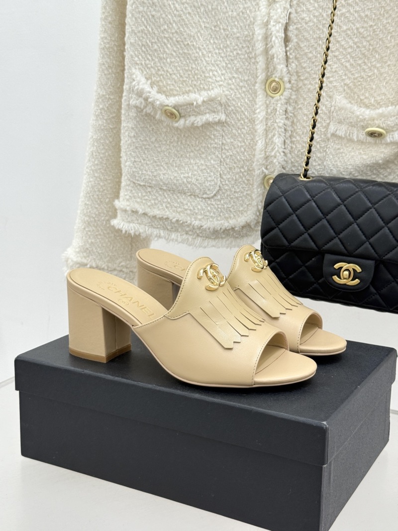 Женские мюли бежевые на квадратном каблуке Chanel