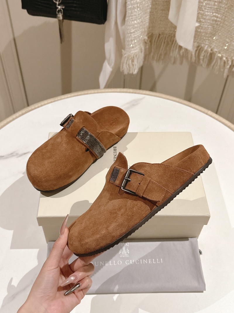 Женские тапочки Brunello Cucinelli из замши с декоративным ремешком