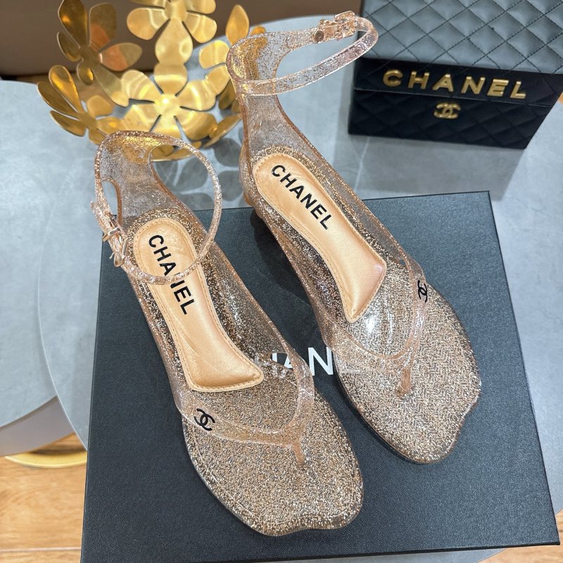 Сандалии женские с блестками на платформе Chanel