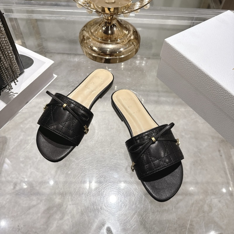 Женские черные шлепанцы с бантом Dior