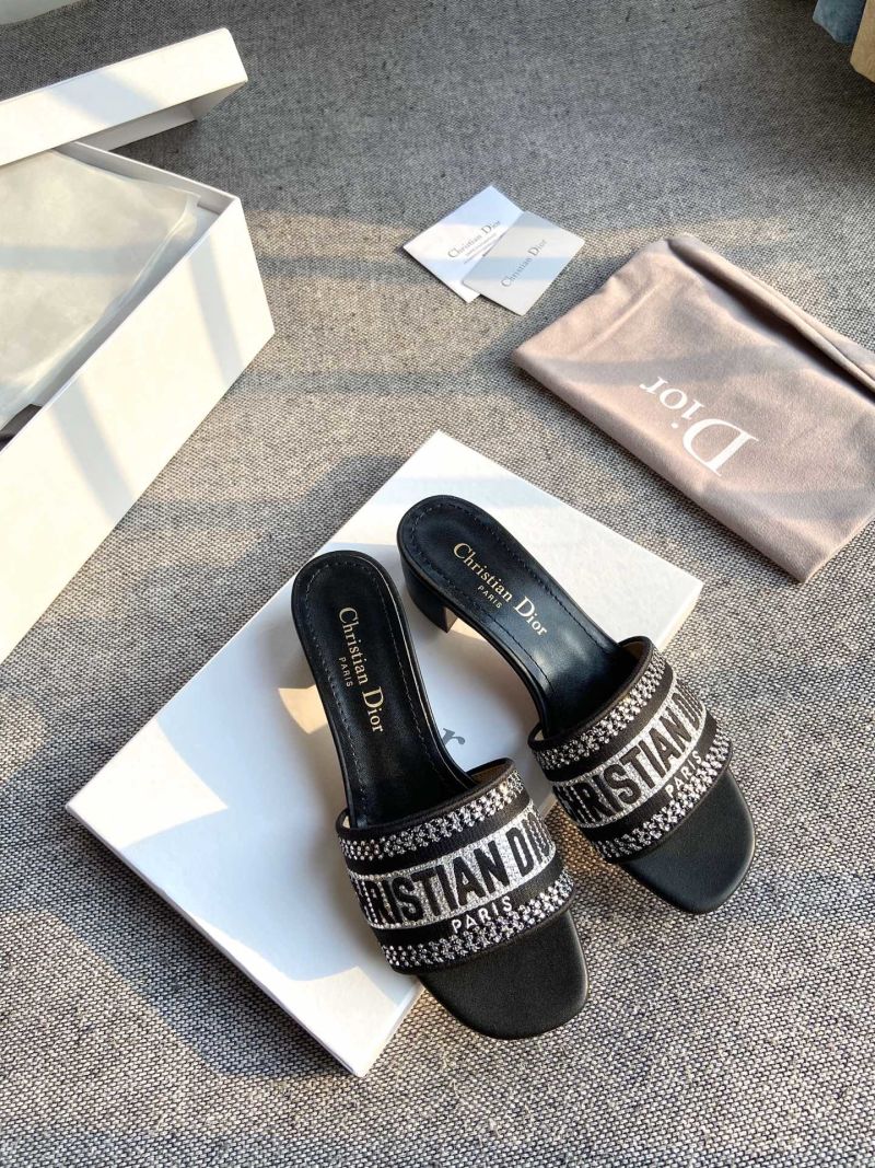 Женские черные мюли со стразами Dior