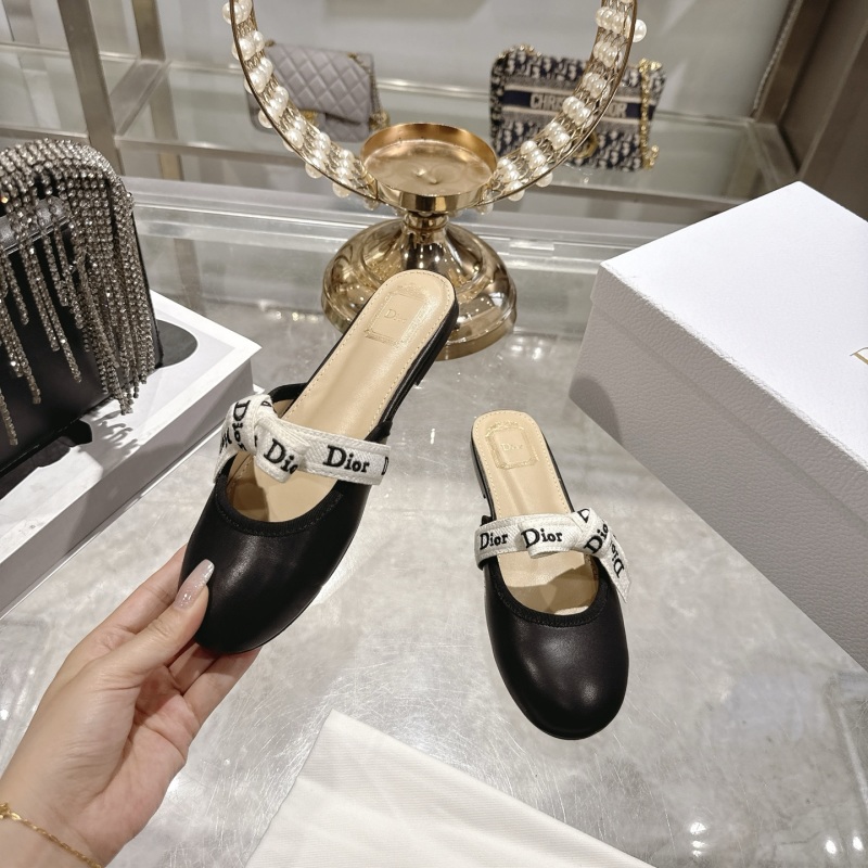 Женские шлепанцы с бантом и логотипом Dior