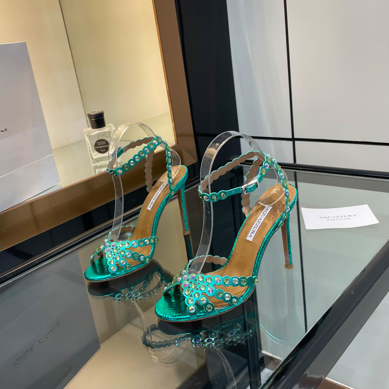 Женские босоножки Aquazzura на высоком каблуке со стразами