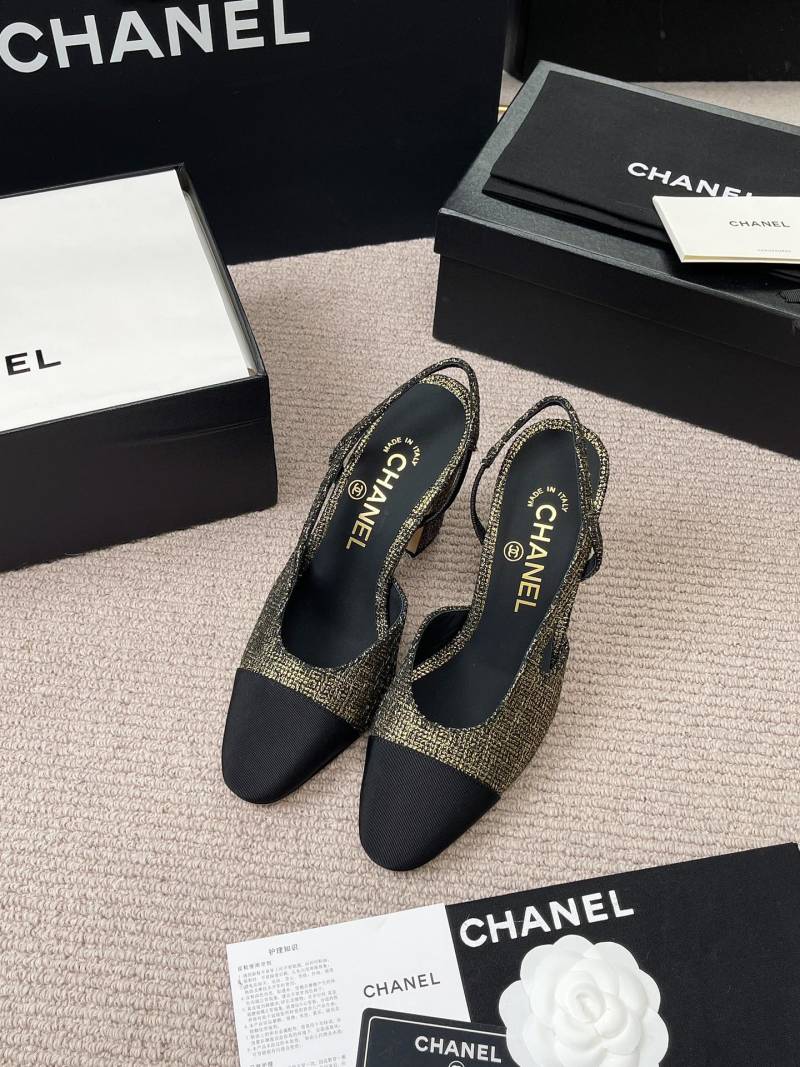 Женские туфли с открытым задом на высоком каблуке Chanel