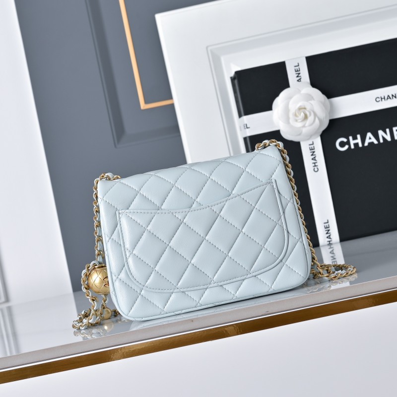 Синяя кожаная сумка Chanel CF с золотой фурнитурой Без бренда