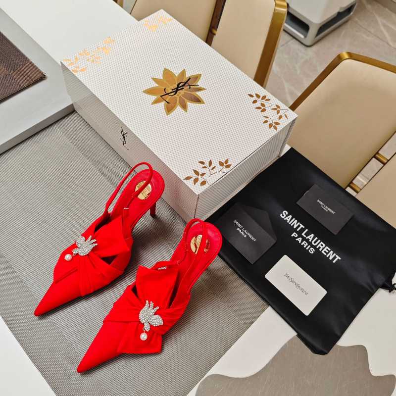 Женские красные туфли с бантом и декором Saint Laurent