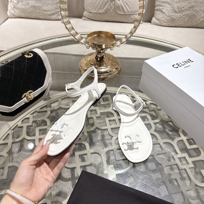 Женские белые кожаные сандалии Celine с логотипом