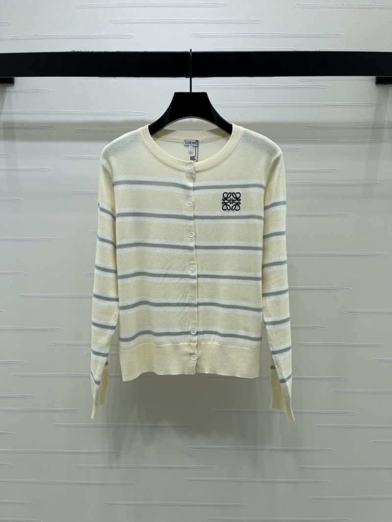 Женский вязаный кардиган Loewe жёлто-серого цвета в полоску