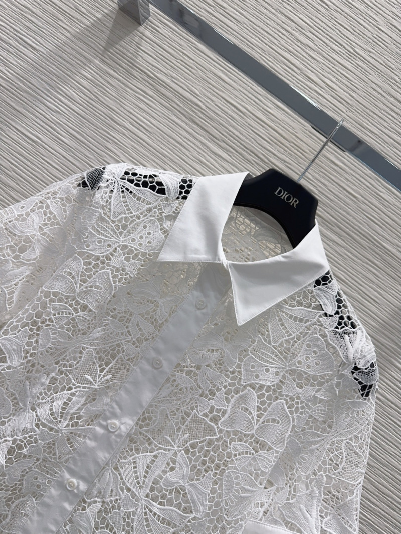 Женская белая кружевная рубашка с коротким рукавом Dior