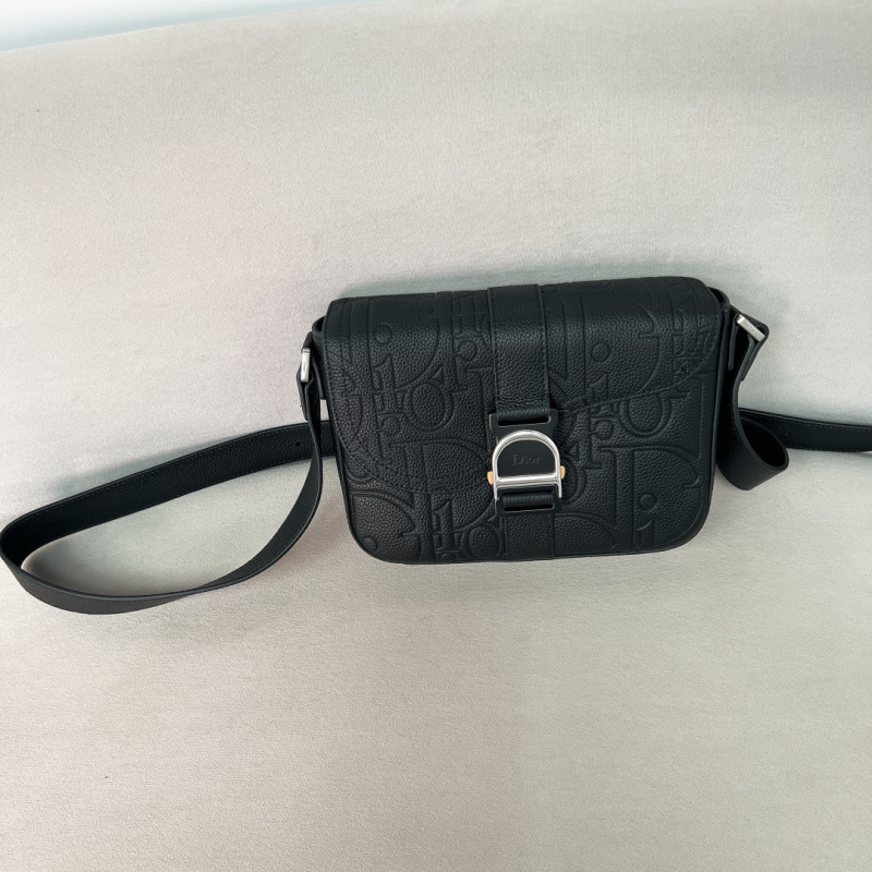 Мужская черная кожаная сумка через плечо с монограммой Dior