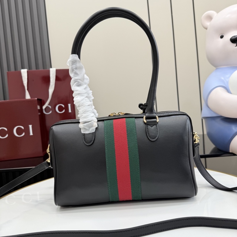 Сумка Gucci Black Horsebit с красно-зеленой полосо