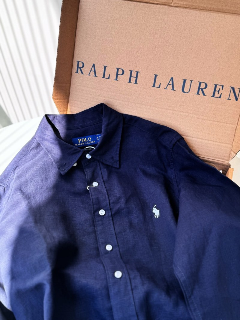 Женская рубашка Ralph Lauren из льна тёмно-синего цвета