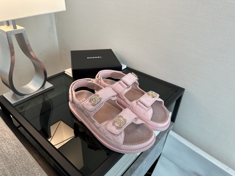 Сандалии женские розовые со стеганым узором Chanel