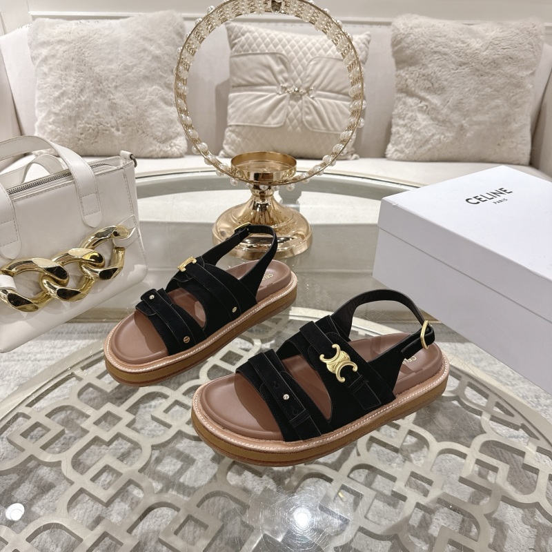 Черные женские сандалии с металлической фурнитурой Celine
