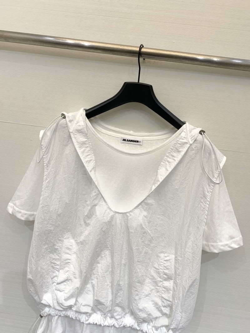 Белый топ Jil Sander+ с регулятором и эффектом многослойности Без бренда