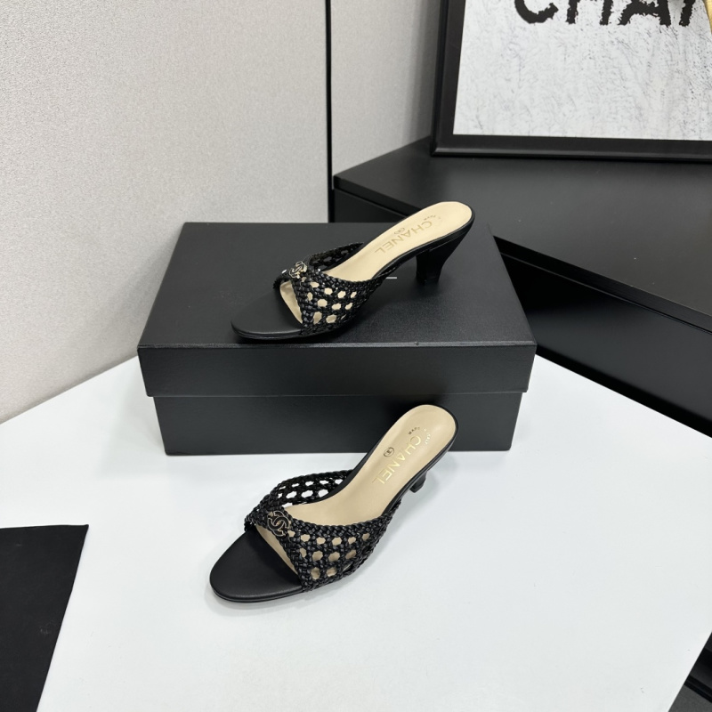 Черные плетеные женские сабо с каблуком Chanel