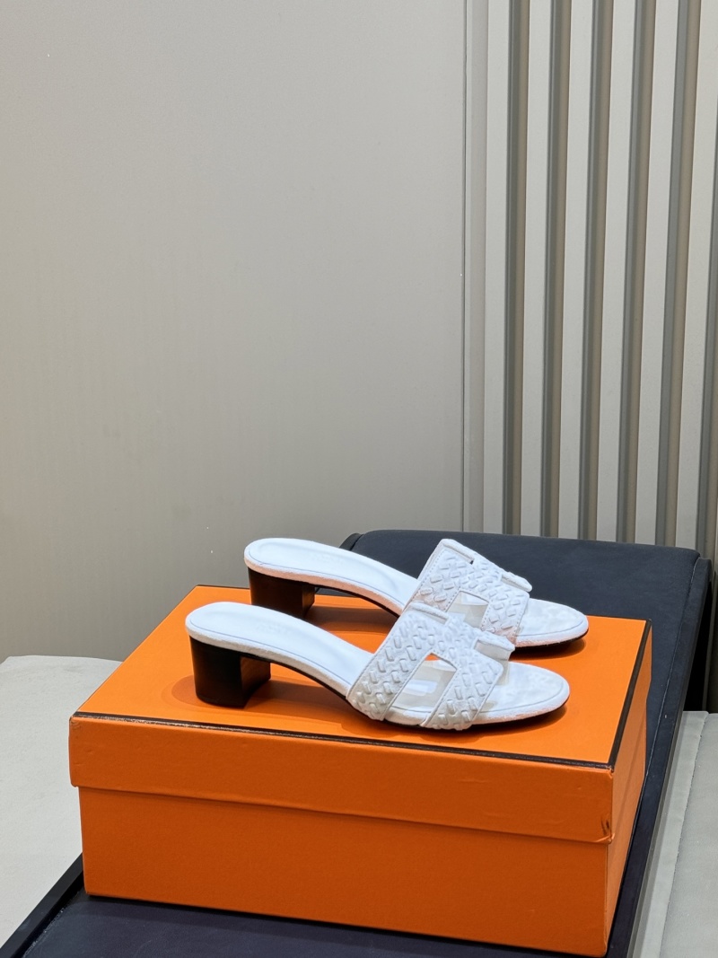Женские белые плетеные мюли на каблуке с логотипом H Hermès