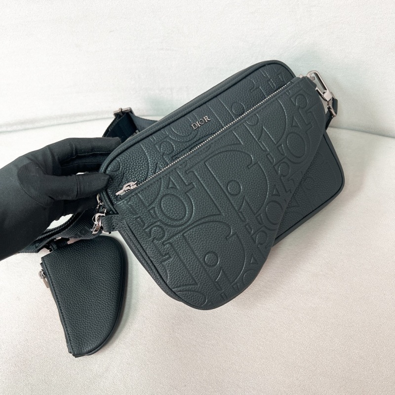 Мужская черная кожаная сумка через плечо Dior