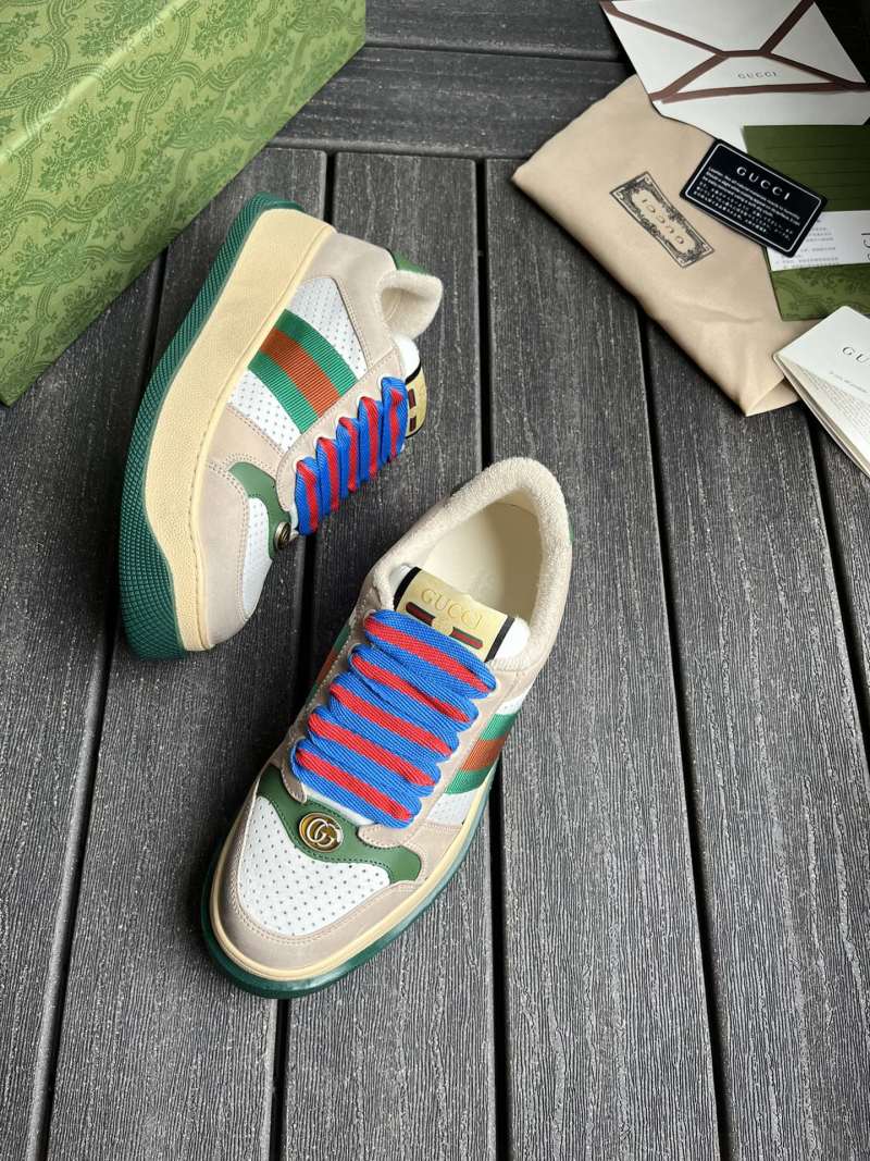 Кроссовки Gucci на высокой подошве с красно-синими шнурками