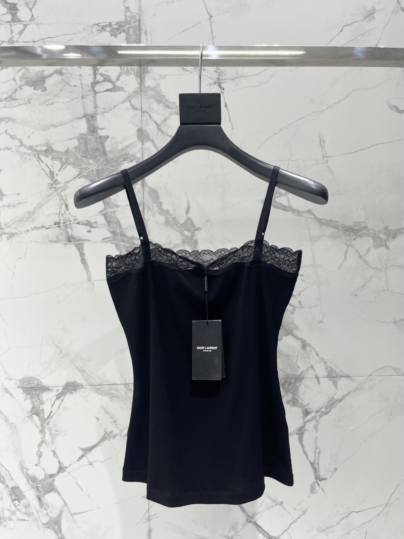 Черный топ с кружевной отделкой Saint Laurent
